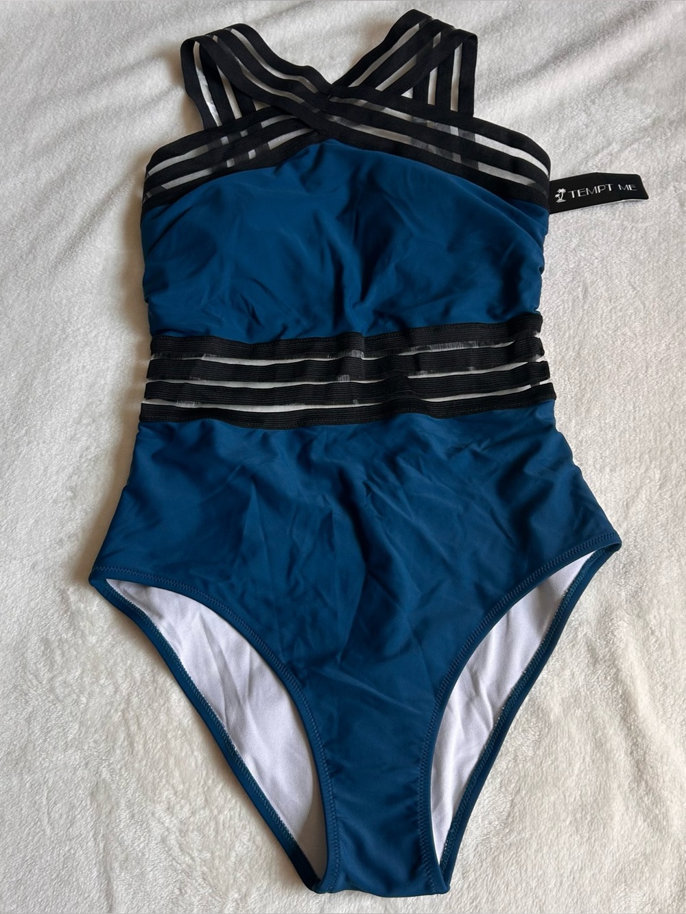 Tempt Me Teal & Black Mesh Inset One-Piece Swimsuit - NWT